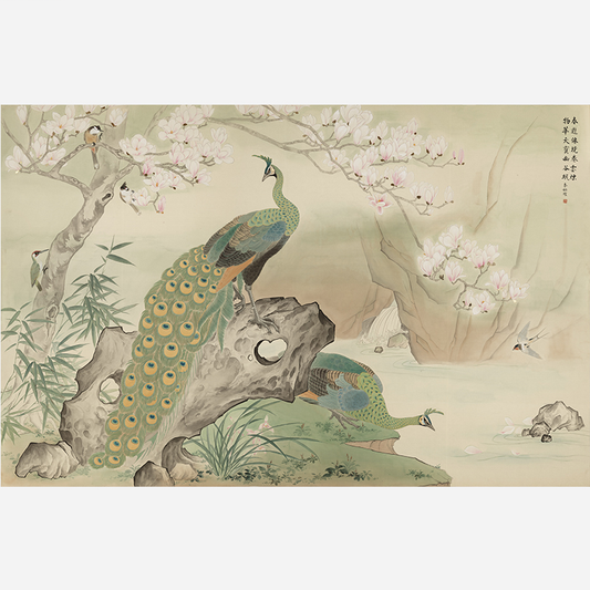 Explore exquisite two-peacock Gongbi silk paintings—traditional Chinese meticulous art with vivid details for home decor.
