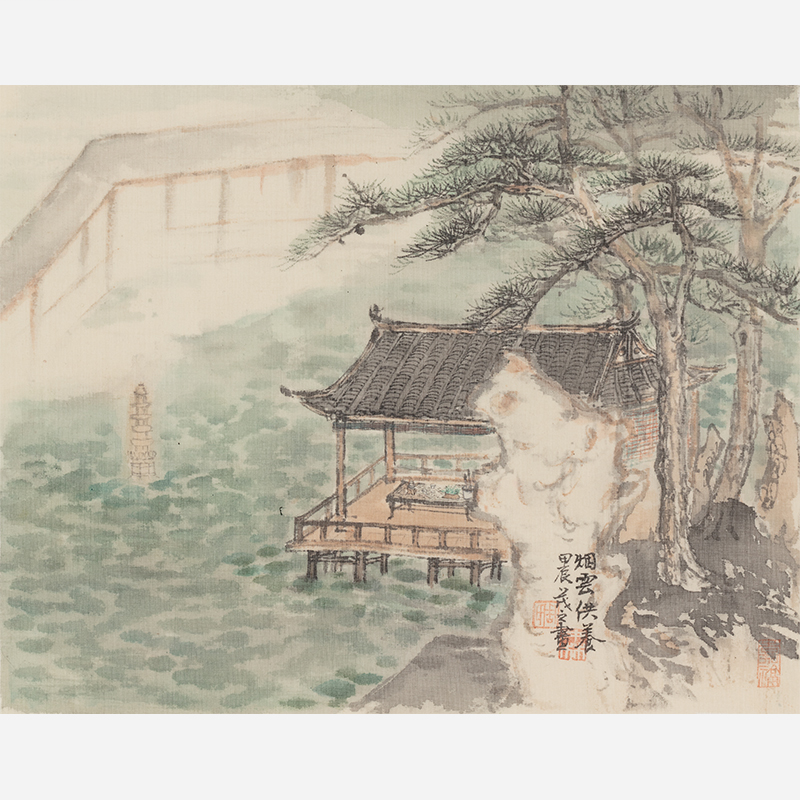 Serene Pavilion by the Tranquil Lake - 10.24 x 9.06" - Sigurai