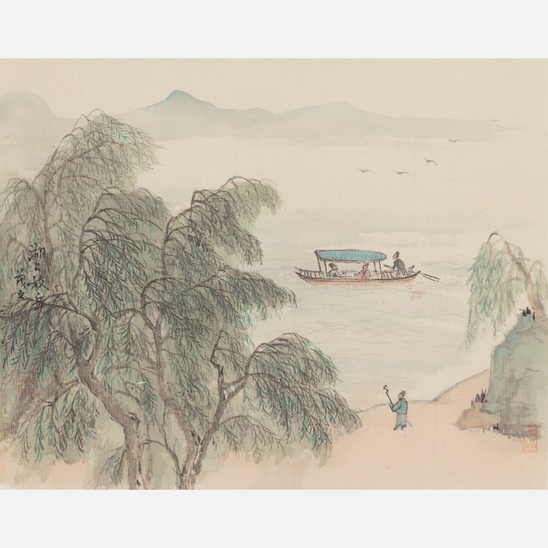 Serene River Scene with Willow Trees - 12.99 x 12.6" - Sigurai