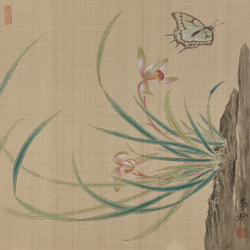 A Butterfly And Flowers - 12.99 x 12.99" - Sigurai