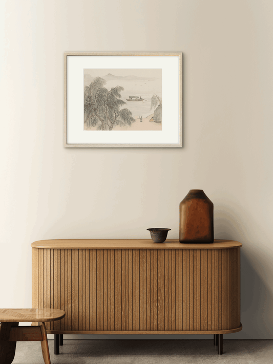 Serene River Scene with Willow Trees - 12.99 x 12.6" - Sigurai