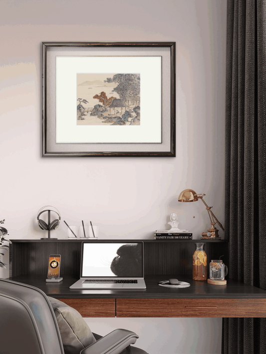 Autumn Pavilion by the Tranquil Lake - 10.24 x 9.06" - Sigurai