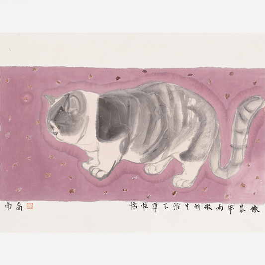 Pink background black and white cat art wall painting