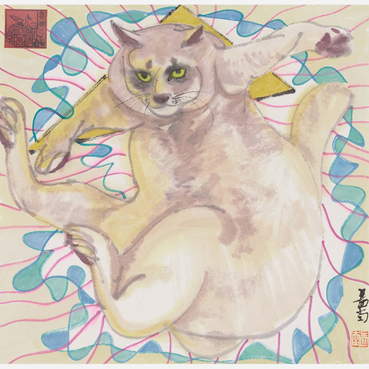 Minimalist Geometric Pattern White Cat Canvas Wall Art