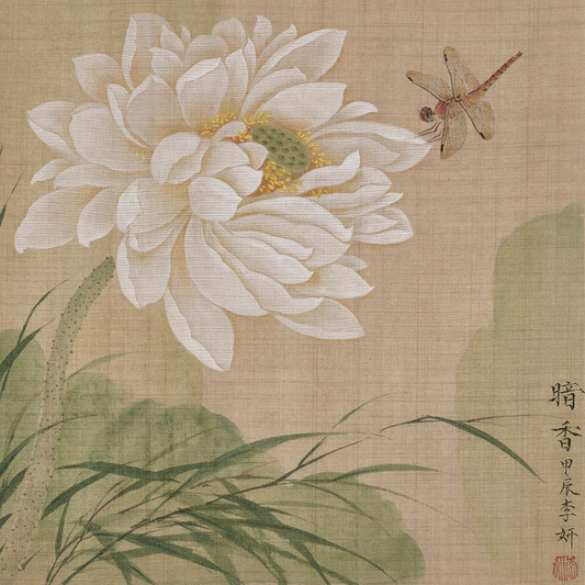 Chinese brush square painting lotus