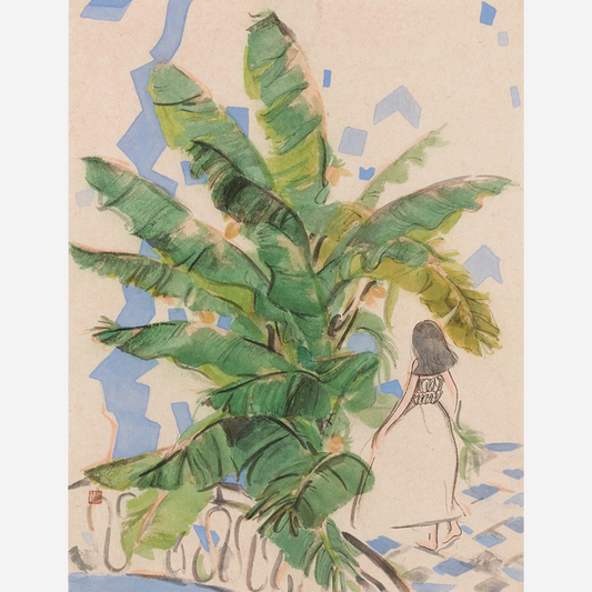 Girl under the tree Chinese painting antique painting authentic entrance living room decoration painting hanging painting