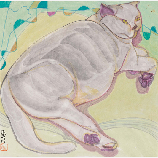 Abstract Lying White Cat Canvas Art for Wall