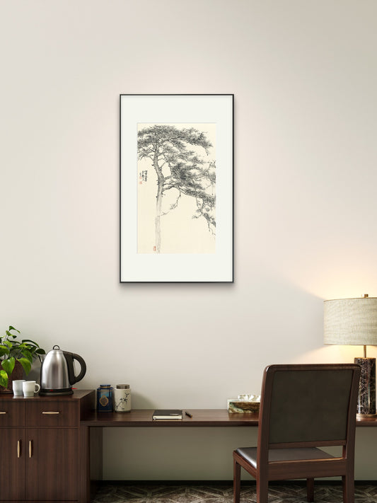 Framed Traditional Chinese Ink Painting of Pine Trees_Elegant Study Wall Art - Sigurai