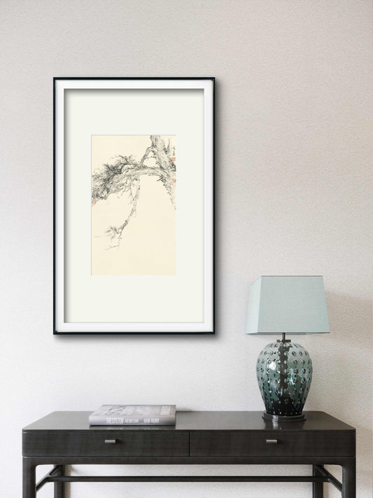 Chinese framed ink painting of pine trees, a living room wall painting with an elegant and charming look - Sigurai