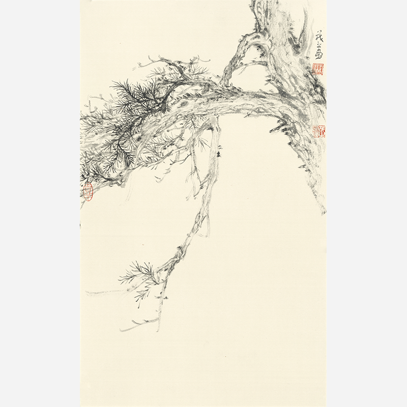 Chinese ink painting of pine trees, a living room wall painting with a traditional aesthetic - Sigurai