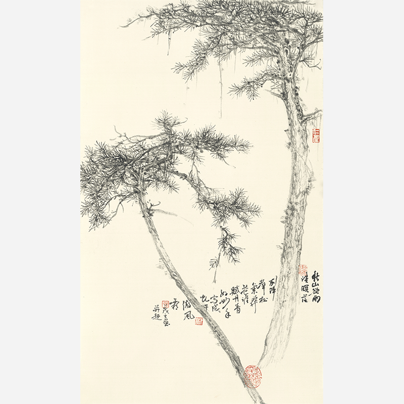 Traditional Ink Painting of Pine Trees, Elegant Living Room Wall Art, Oriental Aesthetics - Sigurai