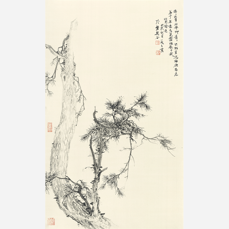 Traditional ink painting of pine trees, a classic bedroom wall painting with an oriental aesthetic - Sigurai