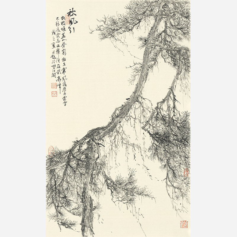 Traditional Chinese Ink Painting of Pine Trees, Elegant Entryway Wall Art - Sigurai