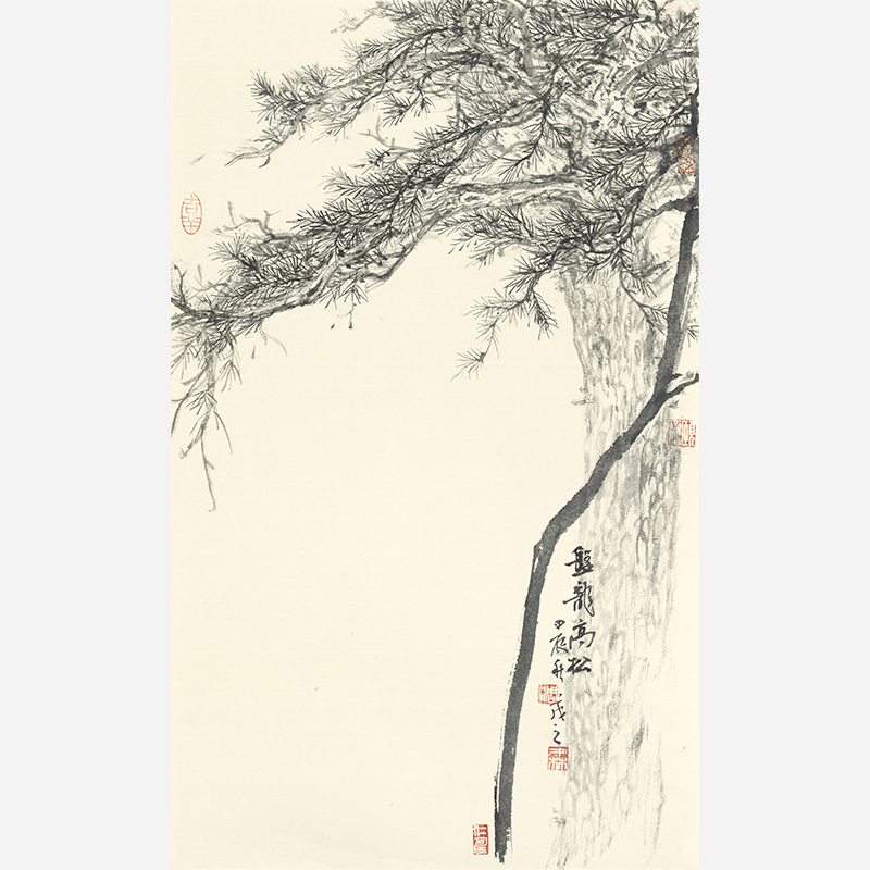 Chinese ink painting of pine trees, a warm bedroom wall painting with a longevity - Sigurai