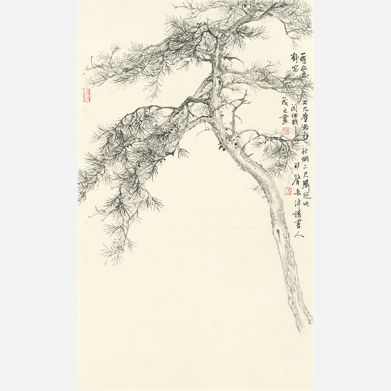 Traditional Chinese ink painting of pine trees, a study wall painting with a symbolic meaning of resilience - Sigurai