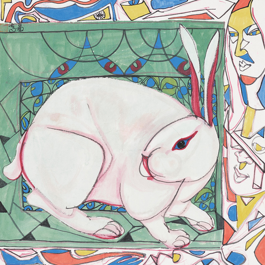 Enchanting White Rabbit in Vibrant Patterns - Sigurai