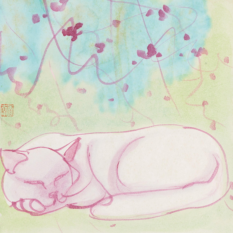 Sleeping White Cat Original Hand-painted Acrylic Canvas Painting