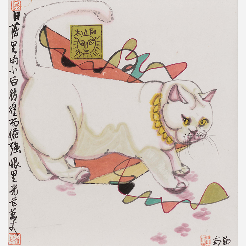 White Cat Print Canvas Cat Wall Decor Art