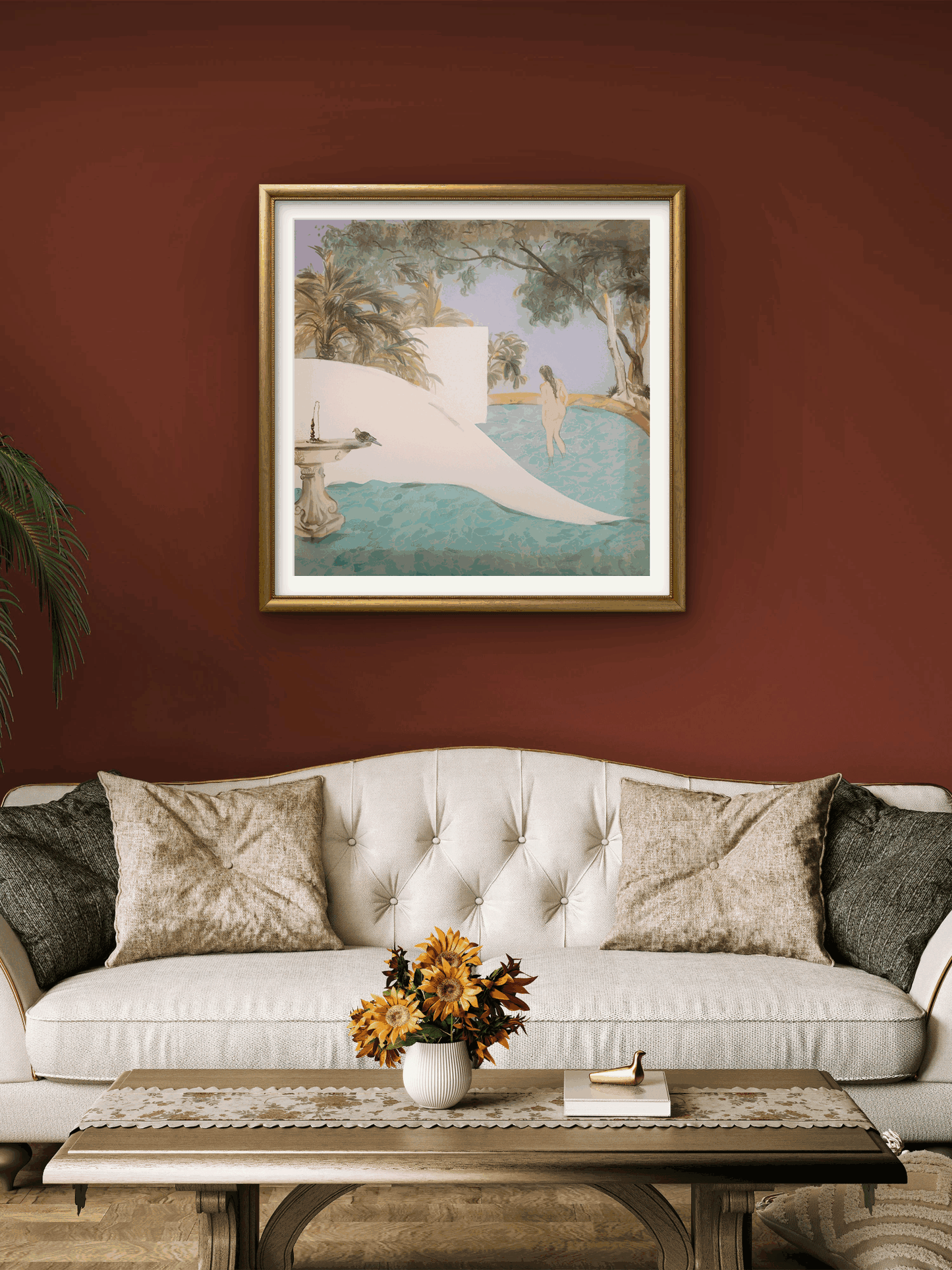 Oil painting style landscape European and American retro art prints woman seaside scenery decorative painting core