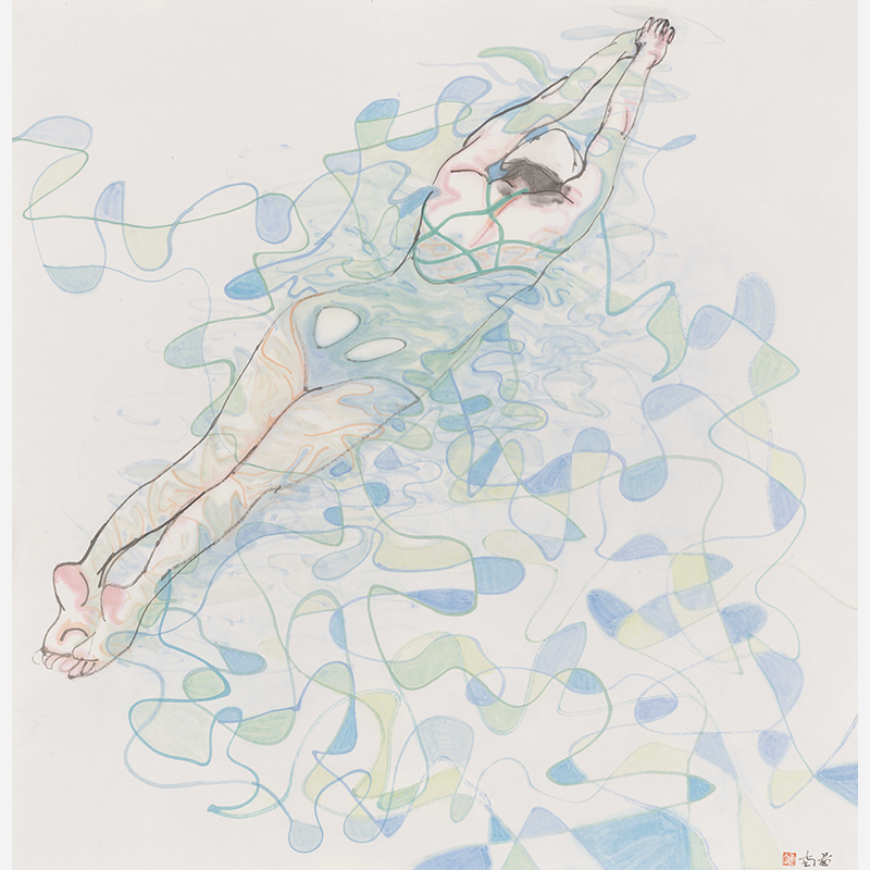 Modern abstract swimming woman living room decoration painting