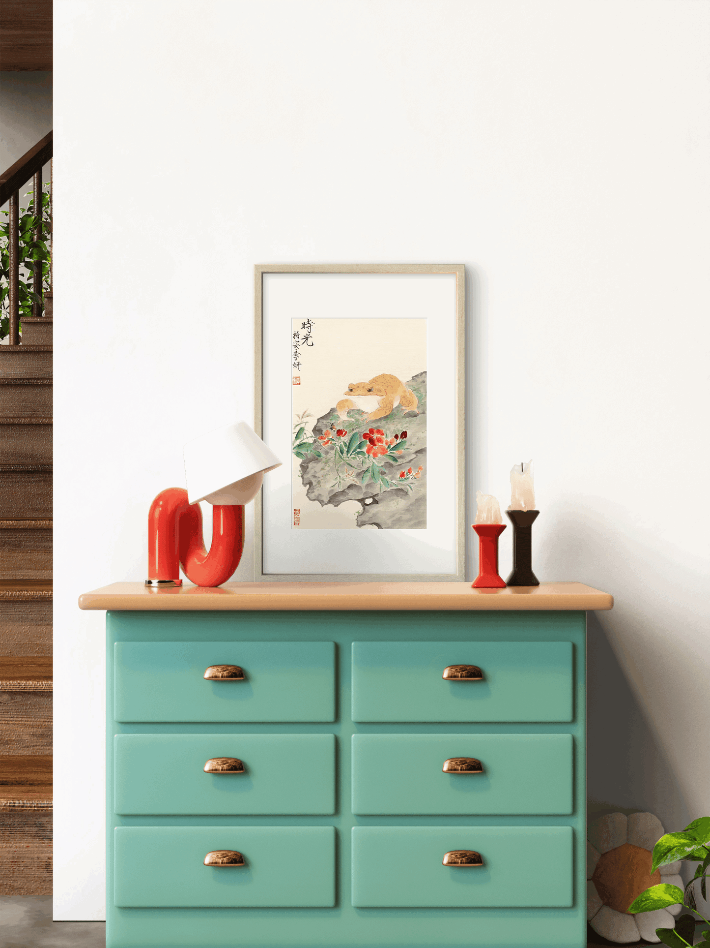 Asian-themed toad wall art