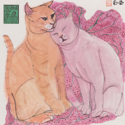 Modern Pink and Orange Canvas Cats Wall Art