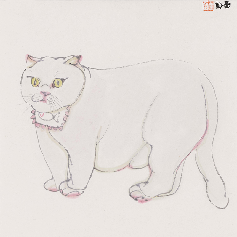 White cat Western modern minimalist decorative painting