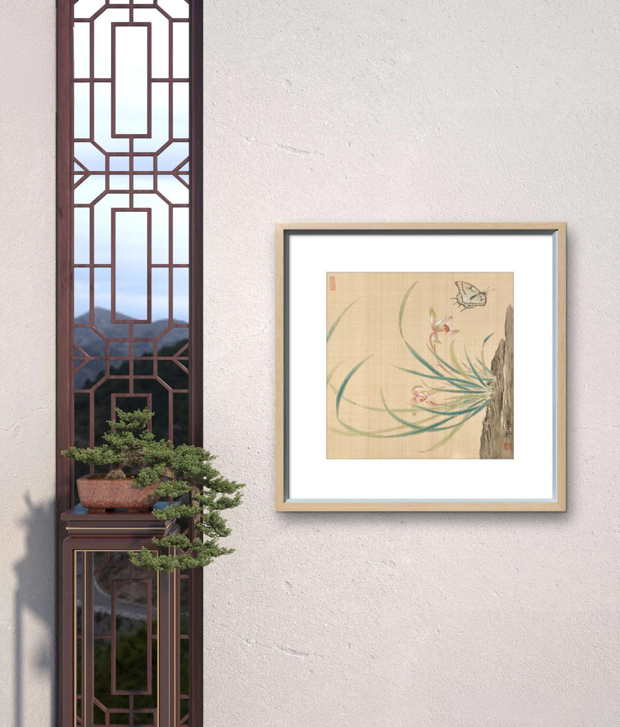 A Butterfly And Flowers - 12.99 x 12.99" - Sigurai