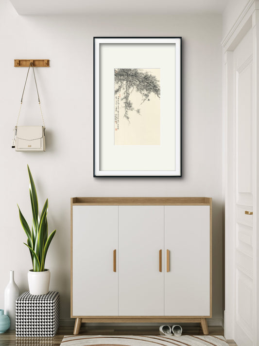 Chinese ink framed painting of pine trees for bedroom hangings: a symbol of resilience and profound meaning - Sigurai