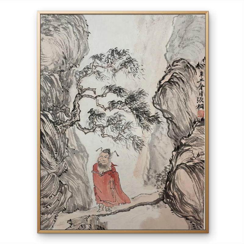 Hand-painted authentic vertical painting of Zhong Kui for the living room entrance hall decoration
