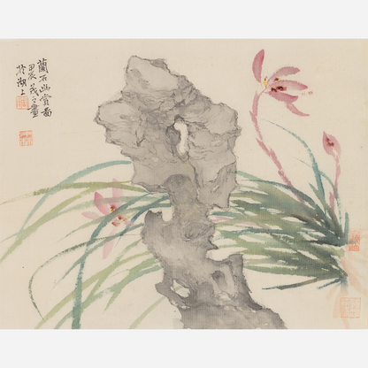 Orchids and Rock: Serene Beauty - 10.24 x 9.06" - Sigurai