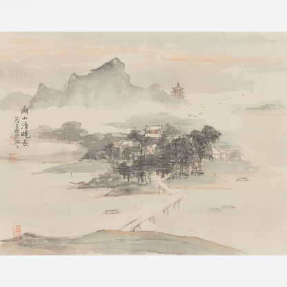 Serene Village by the Tranquil Lake - 10.24 x 9.06" - Sigurai