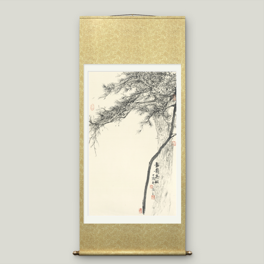 Large-sized Asian-themed pine tree scroll wall hanging to cover electricity meter box