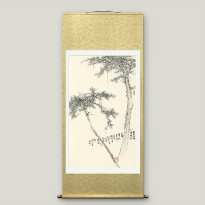 Large-size Asian-themed scroll wall hanging to cover electricity meter box