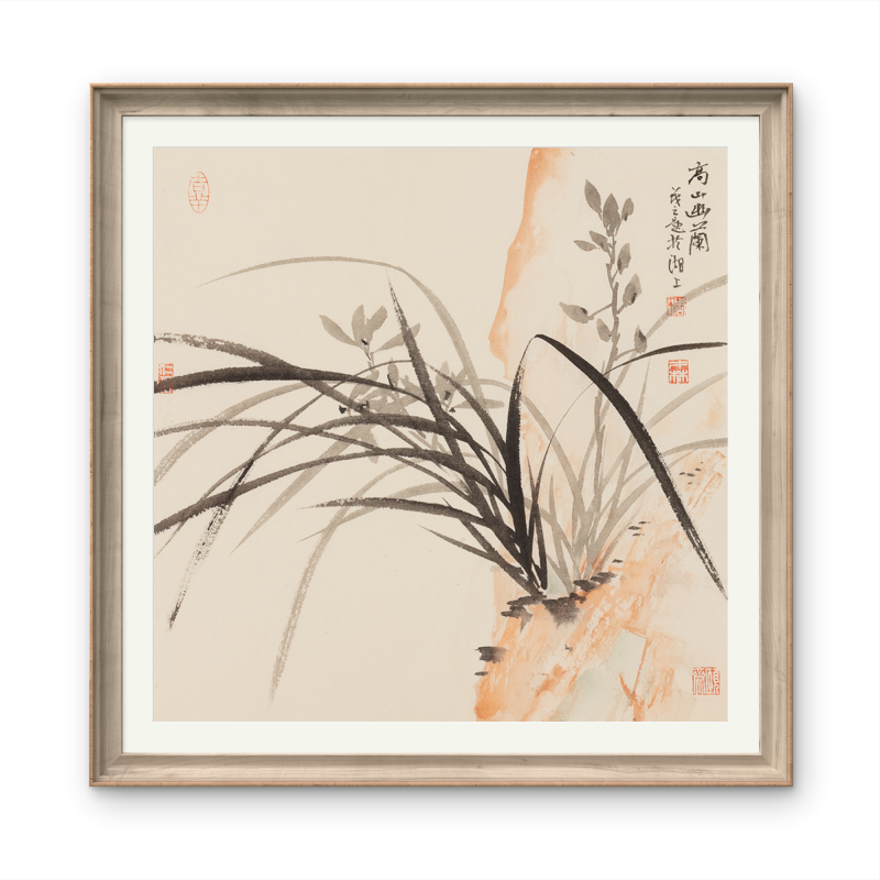 Small-sized orchid landscape painting with an Oriental/Asian theme