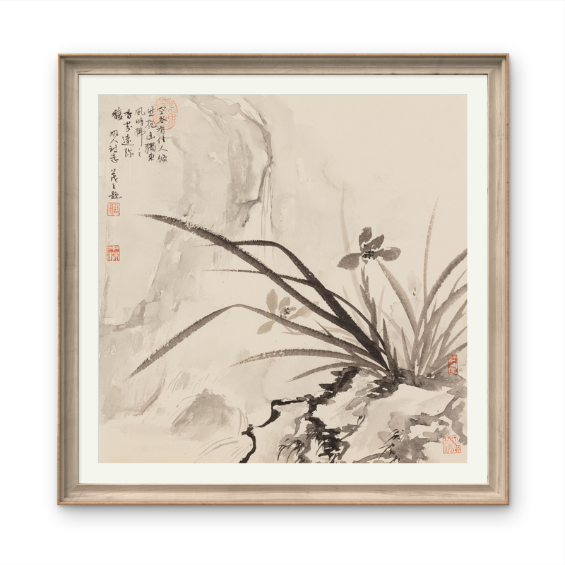 Small-sized orchid landscape painting with an Oriental/Asian theme
