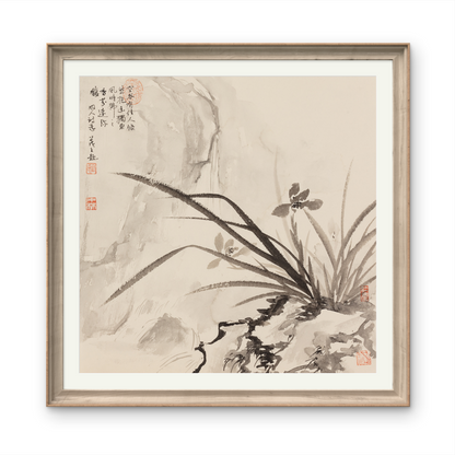 Small-sized orchid landscape painting with an Oriental/Asian theme
