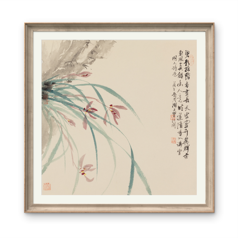 Small-sized orchid landscape painting with an Oriental/Asian theme
