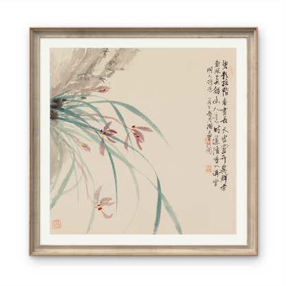 Small-sized orchid landscape painting with an Oriental/Asian theme