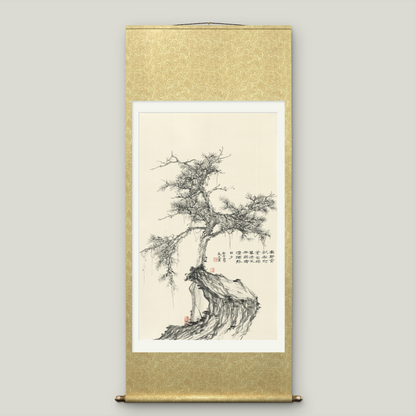 Large-sized Asian-themed pine tree scroll wall hanging to cover electricity meter box