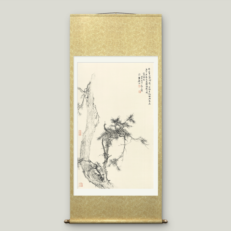 Large-sized Asian-themed pine tree scroll wall hanging to cover electricity meter box