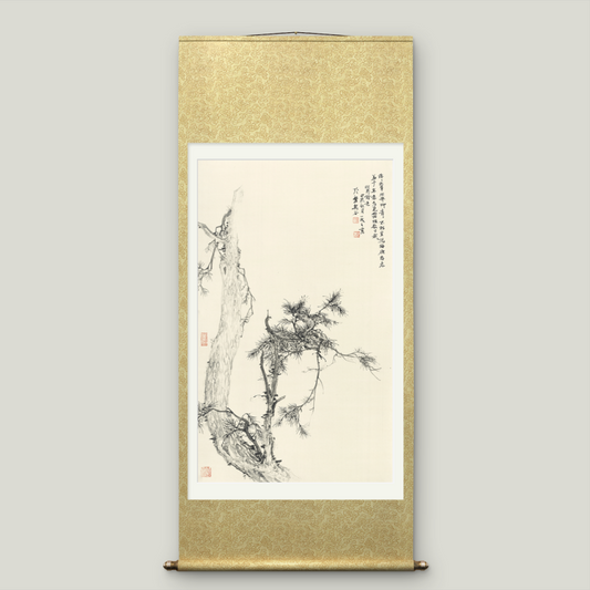 Large-sized Asian-themed pine tree scroll wall hanging to cover electricity meter box