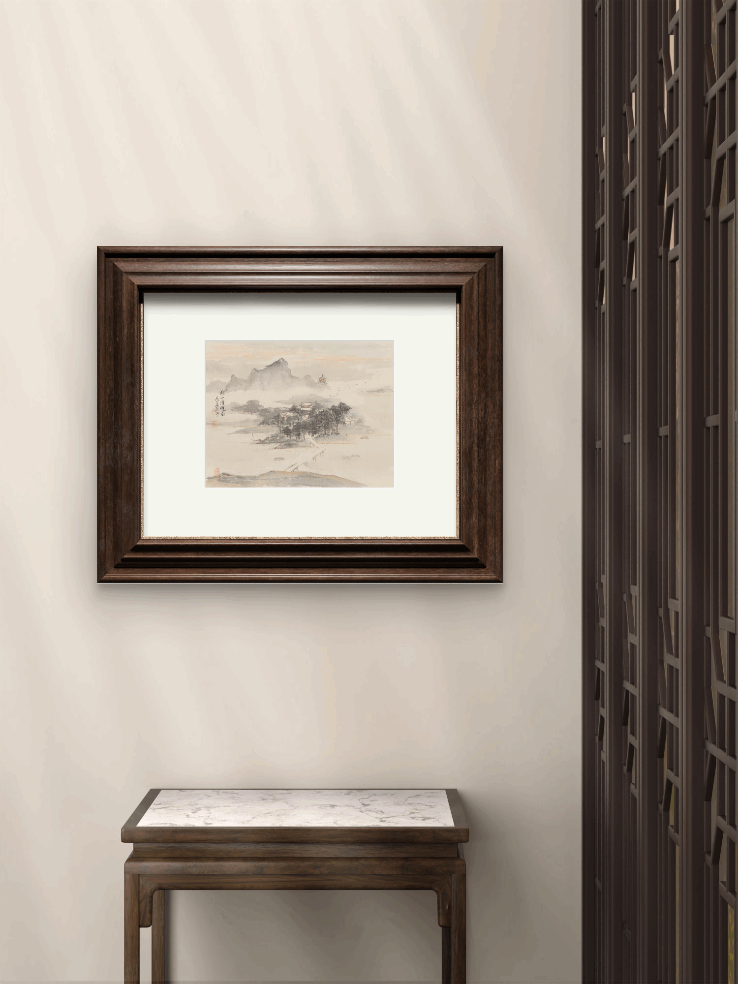 Serene Village by the Tranquil Lake - 10.24 x 9.06" - Sigurai