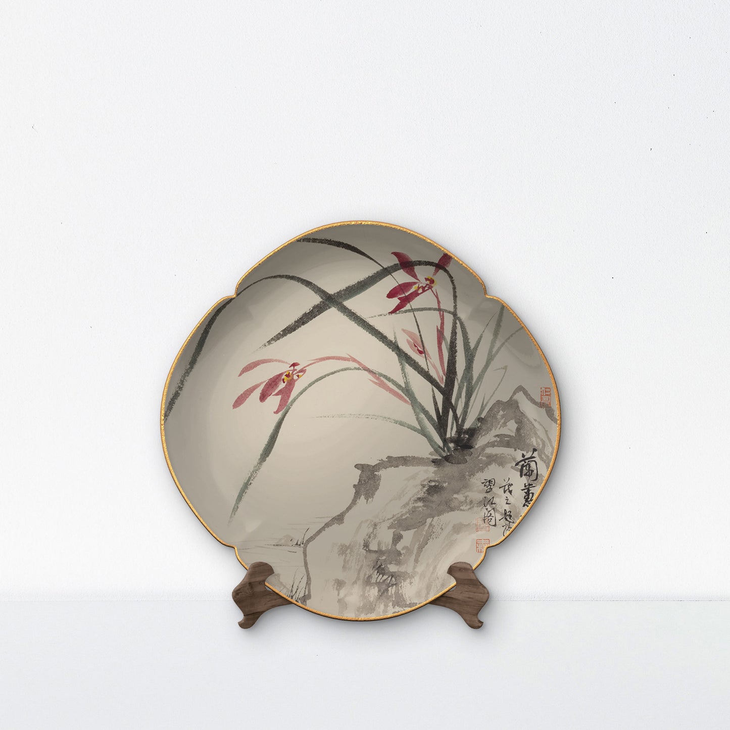 Chinese Set of 1 Orchid Square Porcelain Dinner Plate 