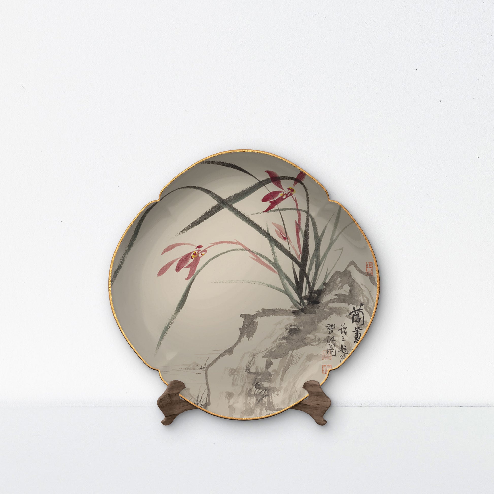 Chinese Set of 1 Orchid Square Porcelain Dinner Plate 