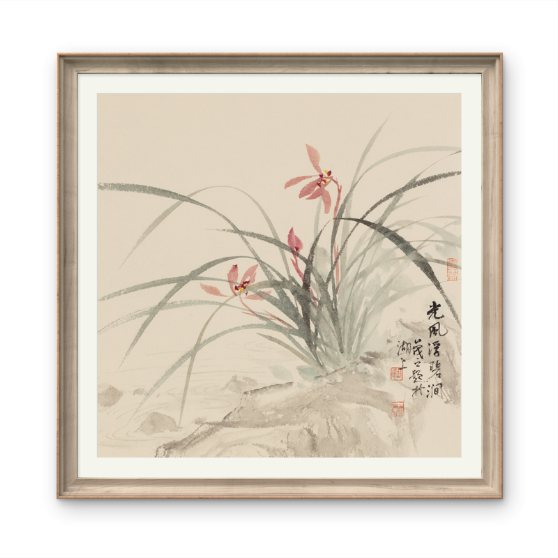 Small-sized orchid landscape painting with an Oriental/Asian theme