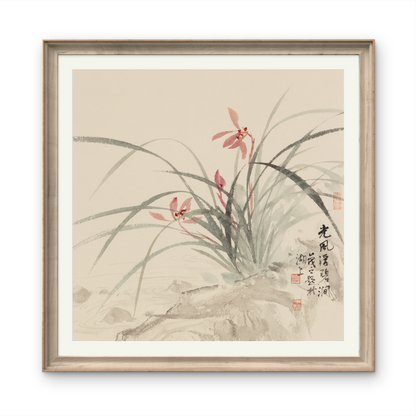 Small-sized orchid landscape painting with an Oriental/Asian theme