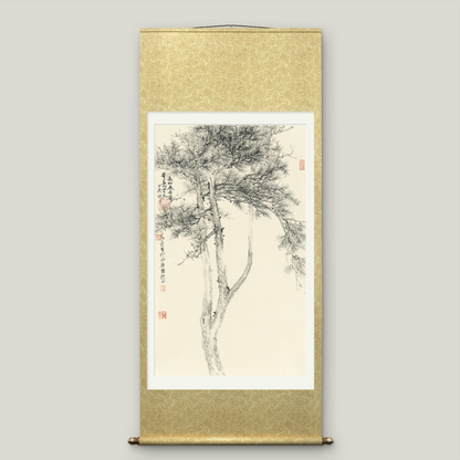 Large-sized Asian-themed pine tree scroll wall hanging to cover electricity meter box