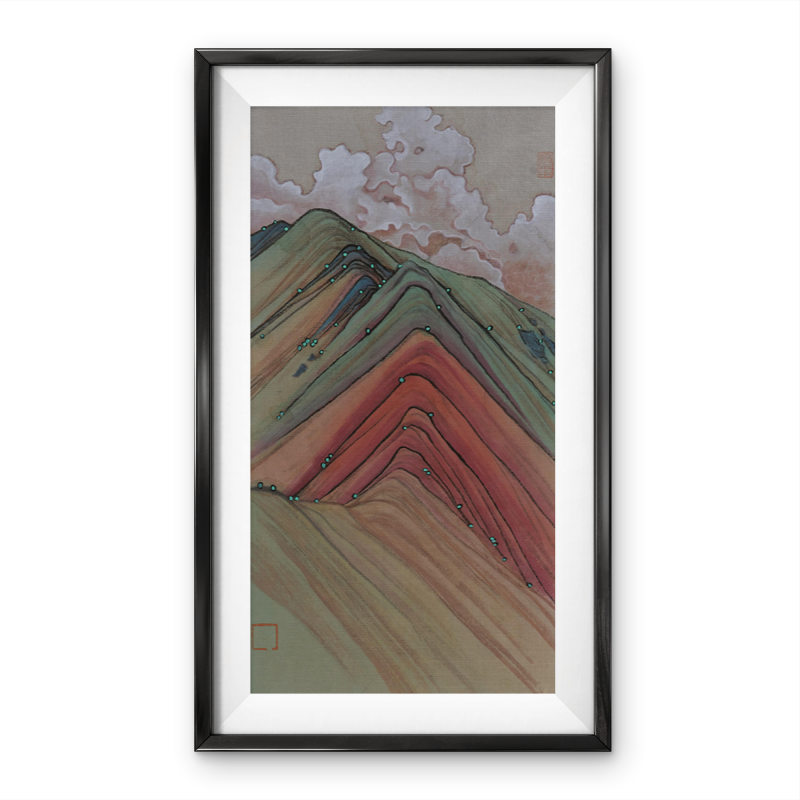 Hand-painted colorful ink paintings, blending traditional Eastern landscape painting with Western Impressionism