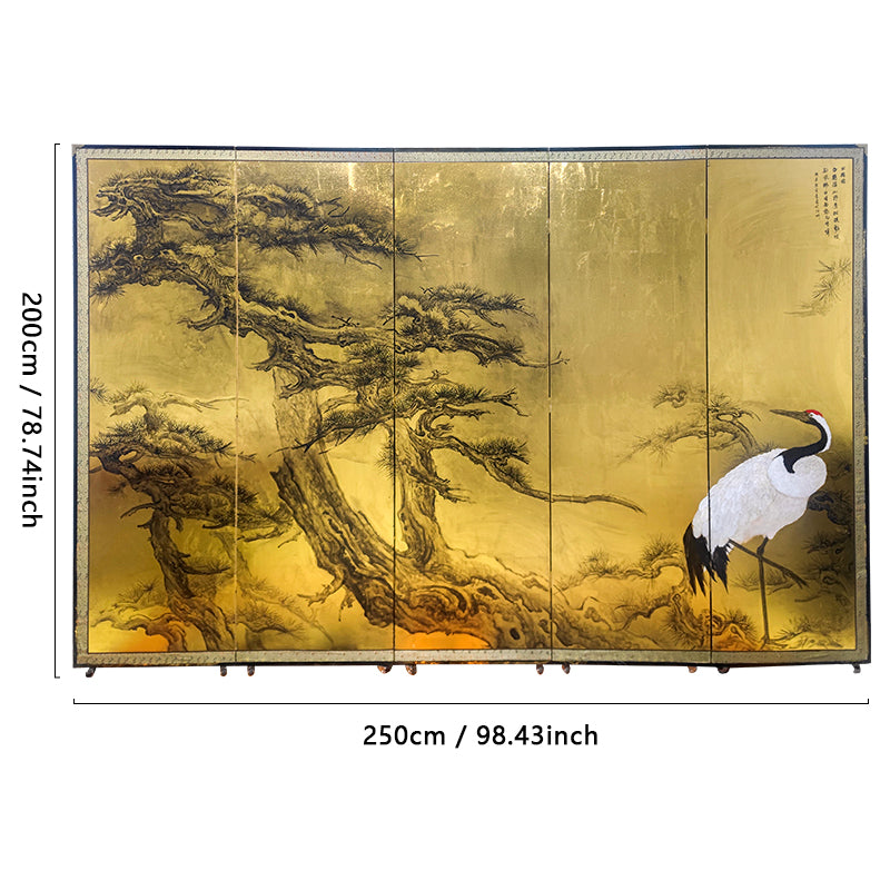 Large Asian Chinese White Crane Folding Screen Room Divider